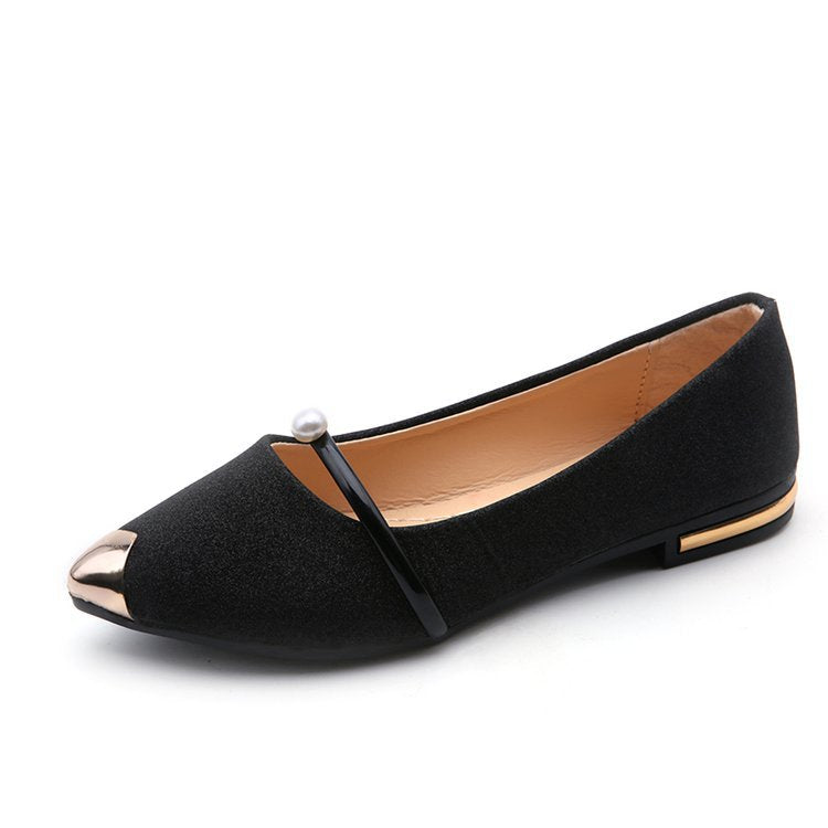 Wholesale PU Shallow Mouth Sequins Pearl Soft Sole Pointed Flat Shoes